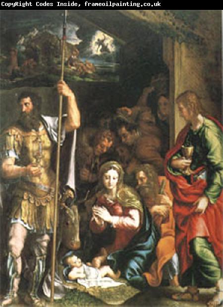 Giulio Romano The Nativity and Adoration of the Shepherds in the Distance the Annunciation to the Shepherds (mk05)